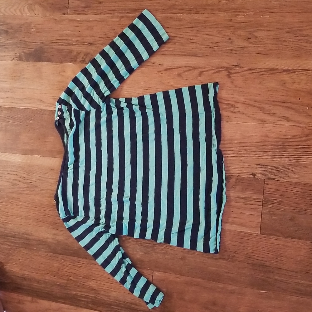 Teal and dark blue stripped long sleeve shirt